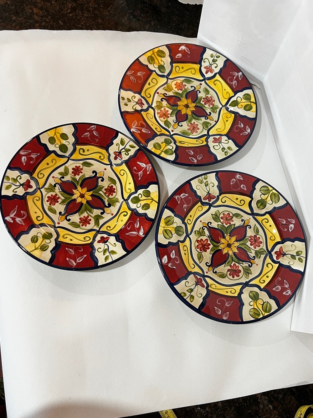 Pier 1 Salad Plate Lot Of 3 Vallarta 9” Hand Painted Earthenware Multicolored